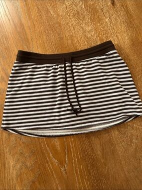 Striped Knit Drawstring Skirt - Brown & Light Blue